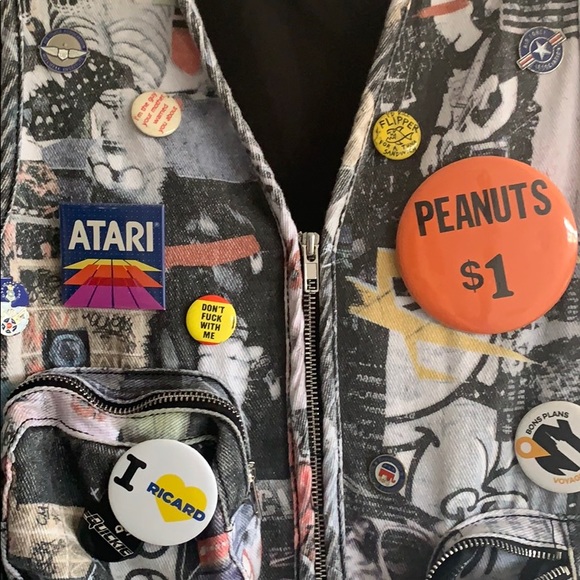 Vintage pins denim graffiti fishing vest Atari XS - Picture 8 of 8